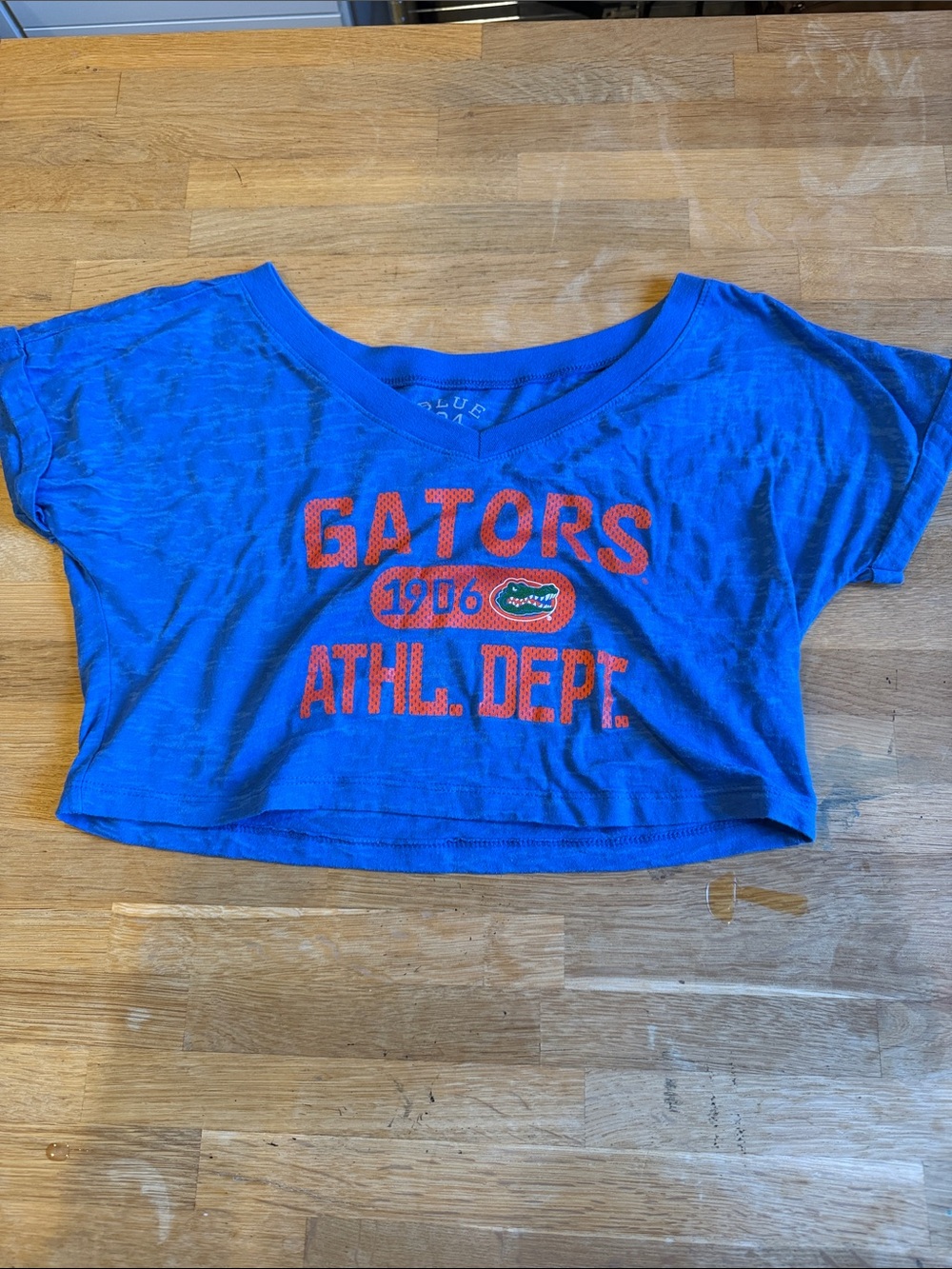 Gators Athletic Dept Cropped Tee - Blue with Orange Print